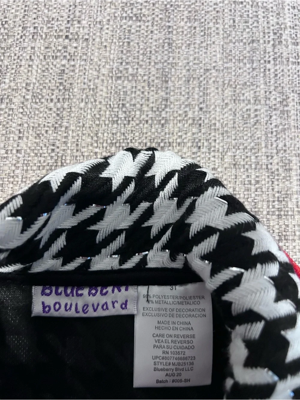 Blueberi Blvd Black & White Houndstooth Dress Coat with Red Velvet Trim. Size 3T